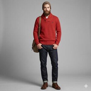 Ralph Lauren Knit Sweater Mens Size M Pullover Shawl Collar & Embroidered Logo